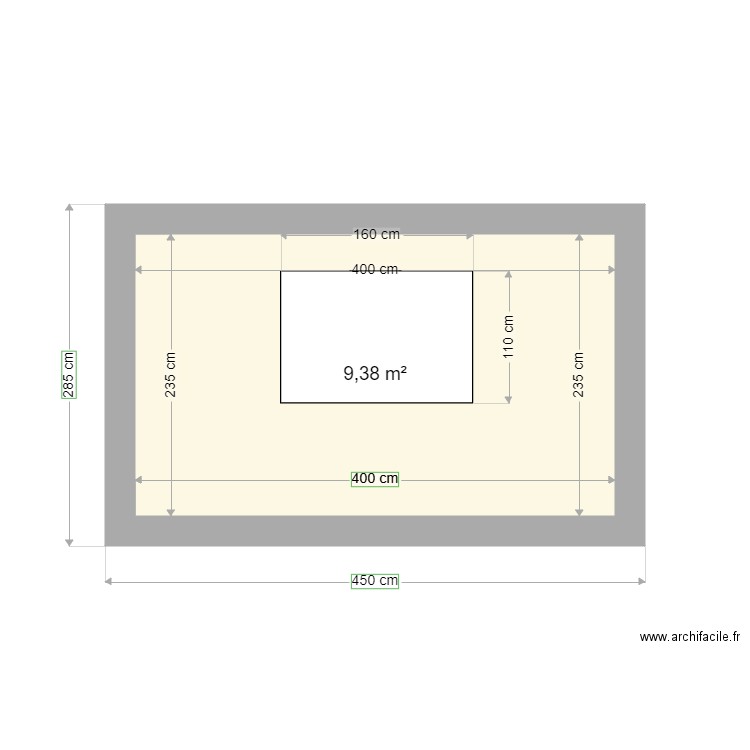 facade. Plan de 1 pièce et 9 m2