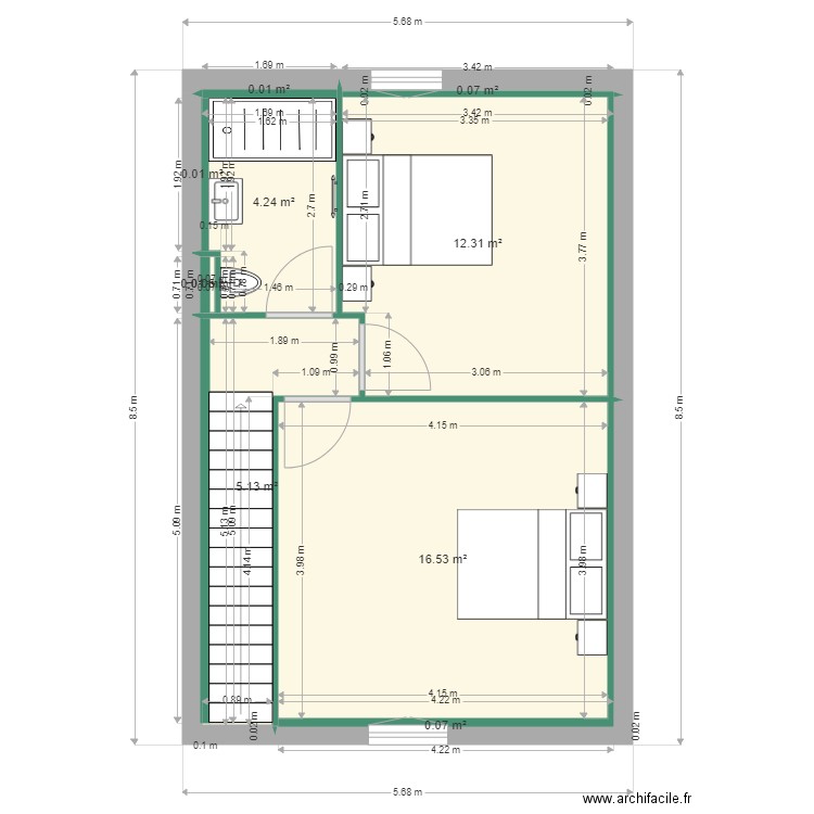 colin. Plan de 10 pièces et 38 m2