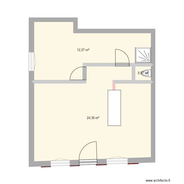 T1 à renover. Plan de 3 pièces et 37 m2