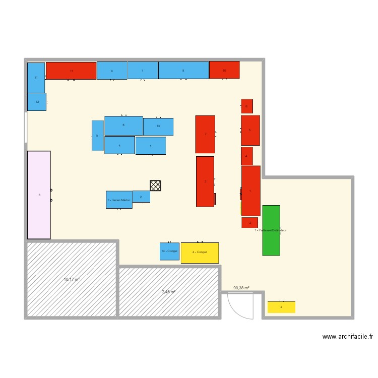 Implantation PTE. Plan de 3 pièces et 108 m2