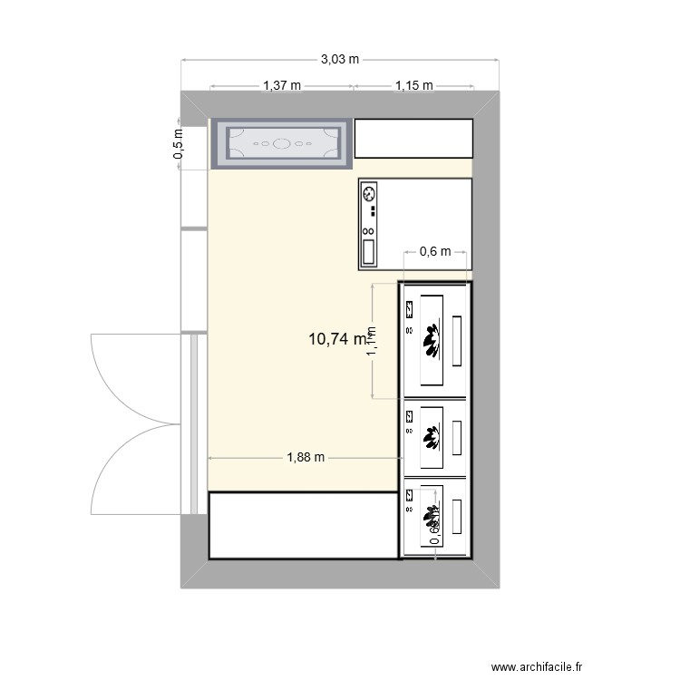 Salle de test. Plan de 1 pièce et 11 m2