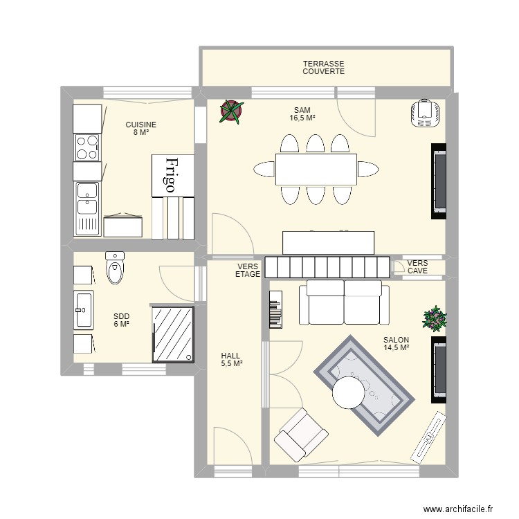 QUEVY RDC. Plan de 8 pièces et 55 m2