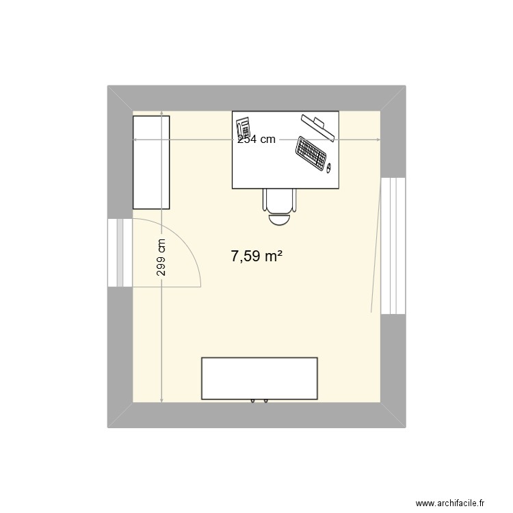 Bureau. Plan de 1 pièce et 8 m2