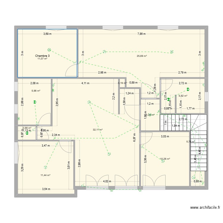 Locaux Saumur - Etage T2+T3 V.22 - Electricité. Plan de 11 pièces et 112 m2