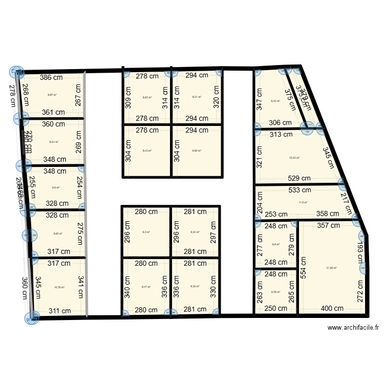 PLAN A 20m². Plan de 21 pièces et 193 m2