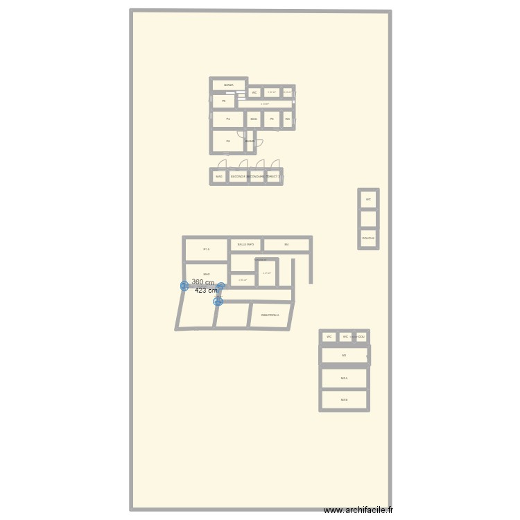 ecole. Plan de 36 pièces et 1325 m2