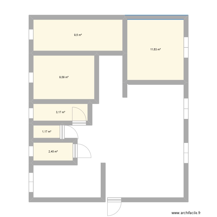 origine. Plan de 6 pièces et 37 m2