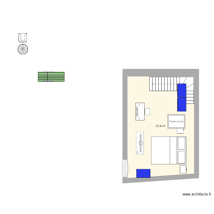 studio 3 nvd etage. Plan de 1 pièce et 22 m2