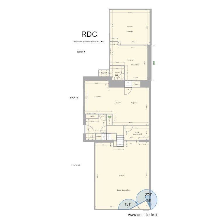 RDC V3. Plan de 20 pièces et 122 m2