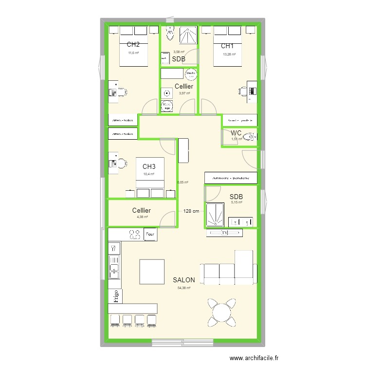 Plan Marsan Habitation 1. Plan de 10 pièces et 227 m2