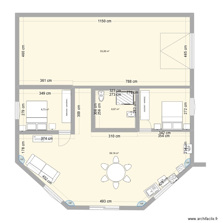 PPJ. Plan de 4 pièces et 129 m2