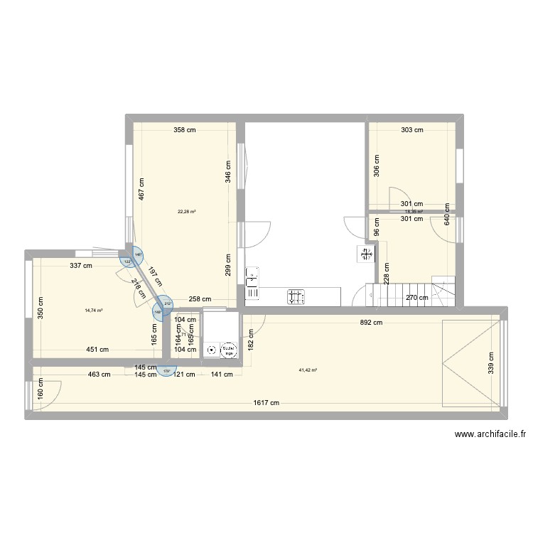 Maison RDC. Plan de 5 pièces et 99 m2