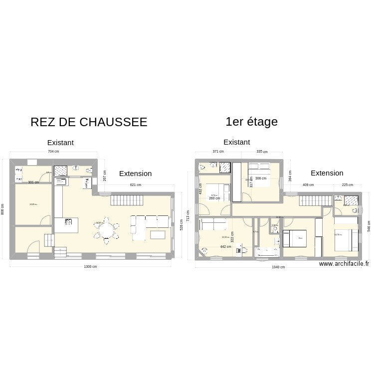 Extension sans cave. Plan de 12 pièces et 148 m2