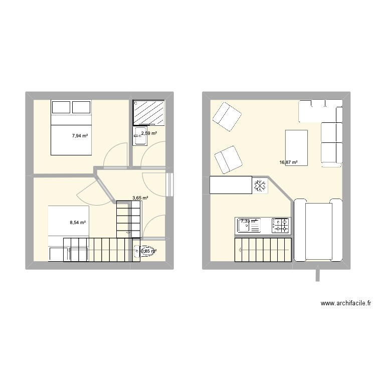 maison 3. Plan de 7 pièces et 48 m2