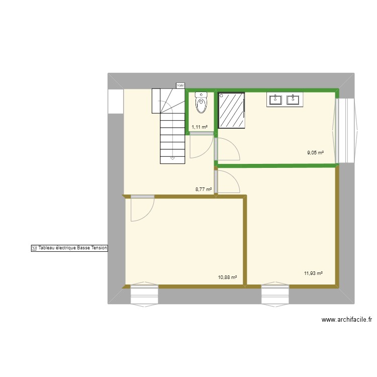 étage coter wc sdb base. Plan de 5 pièces et 78 m2