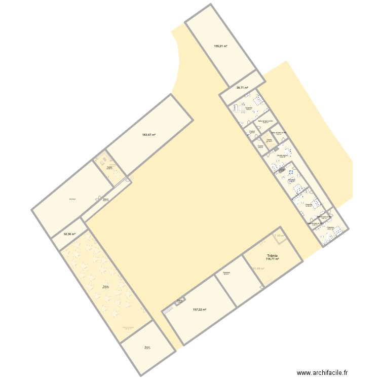 dampierre en burly. Plan de 61 pièces et 3750 m2