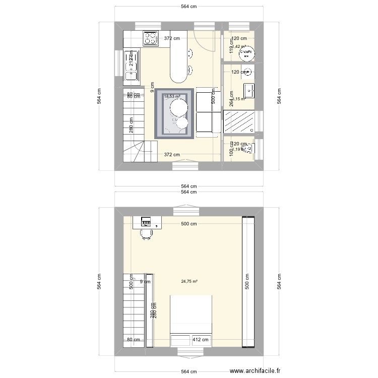 Maison 25m2. Plan de 5 pièces et 49 m2