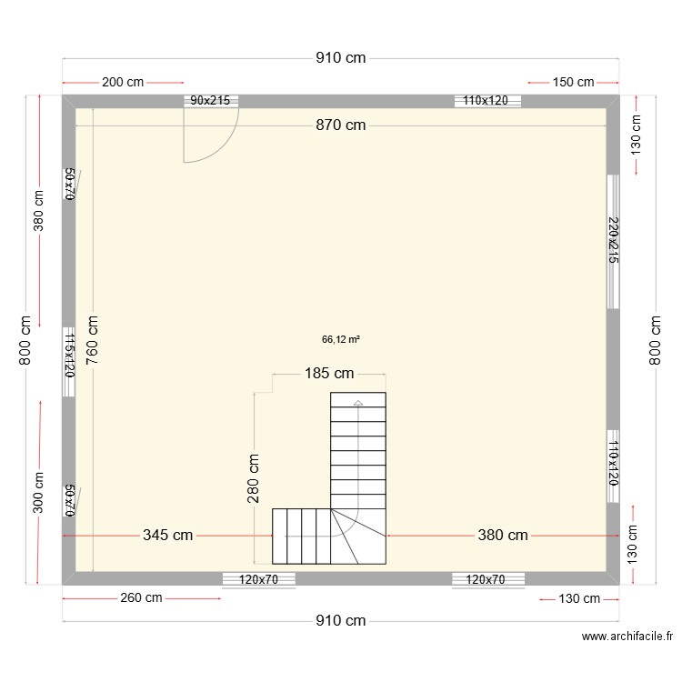 RDC JORGE DEF MACONNERIE. Plan de 1 pièce et 66 m2