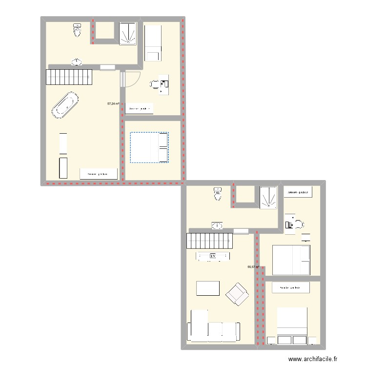 combles 2. Plan de 2 pièces et 113 m2