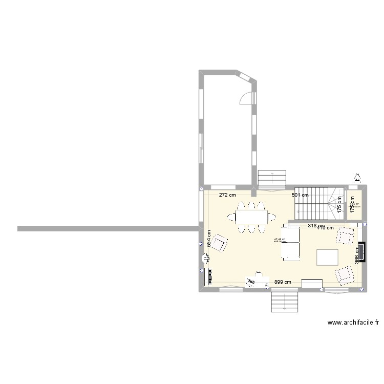 RDC Serpolette. Plan de 2 pièces et 49 m2