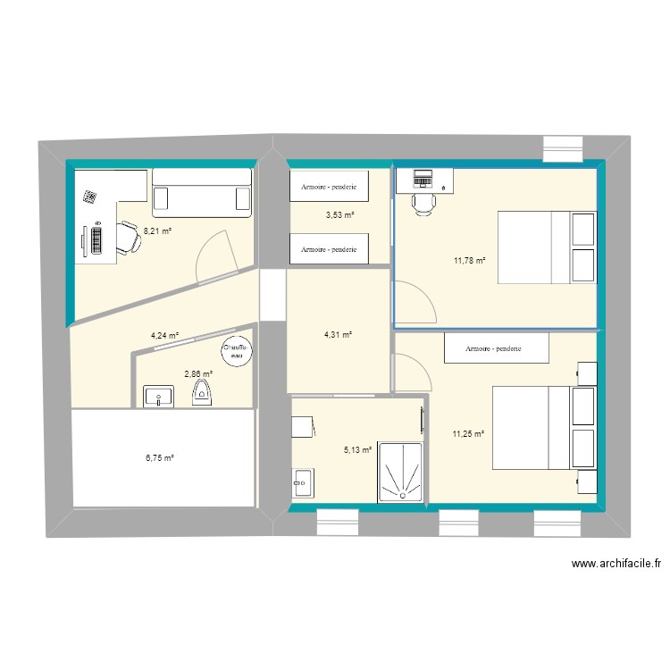 étage Domaize meublé. Plan de 9 pièces et 113 m2