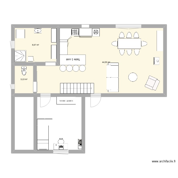 plan maison 1. Plan de 3 pièces et 56 m2