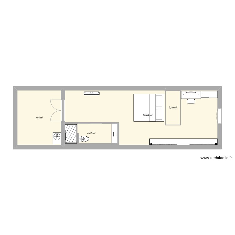 chambre. Plan de 4 pièces et 46 m2