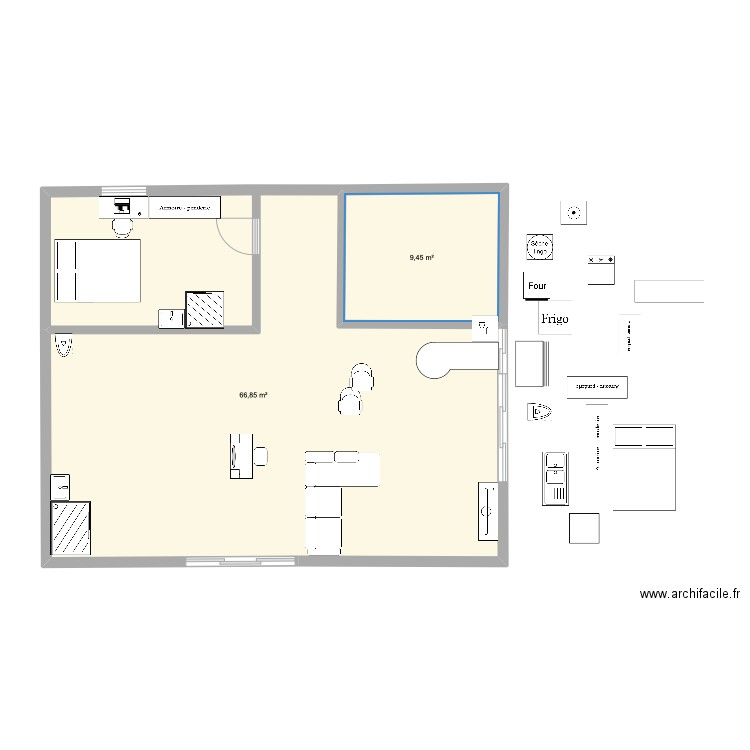 RP 2 LA CHAUMIÈRE . Plan de 2 pièces et 76 m2