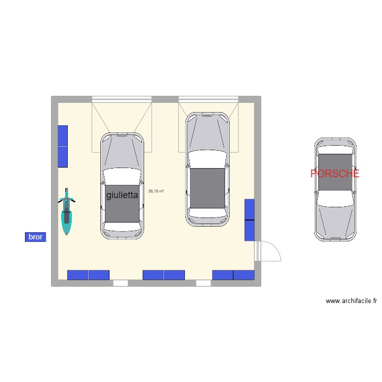 garage SANS PORSCHE. Plan de 1 pièce et 56 m2