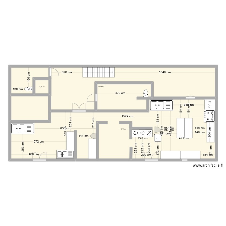 Cuisine stage 2. Plan de 3 pièces et 185 m2