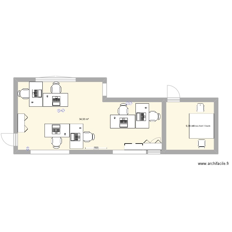 plan A. Plan de 2 pièces et 44 m2