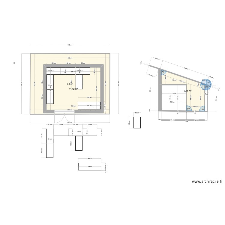 Home Cabane. Plan de 3 pièces et 39 m2