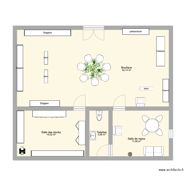 Boutique Leaf & Go. Plan de 4 pièces et 82 m2