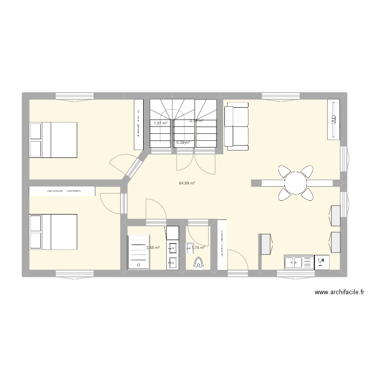 viry 1. Plan de 6 pièces et 75 m2