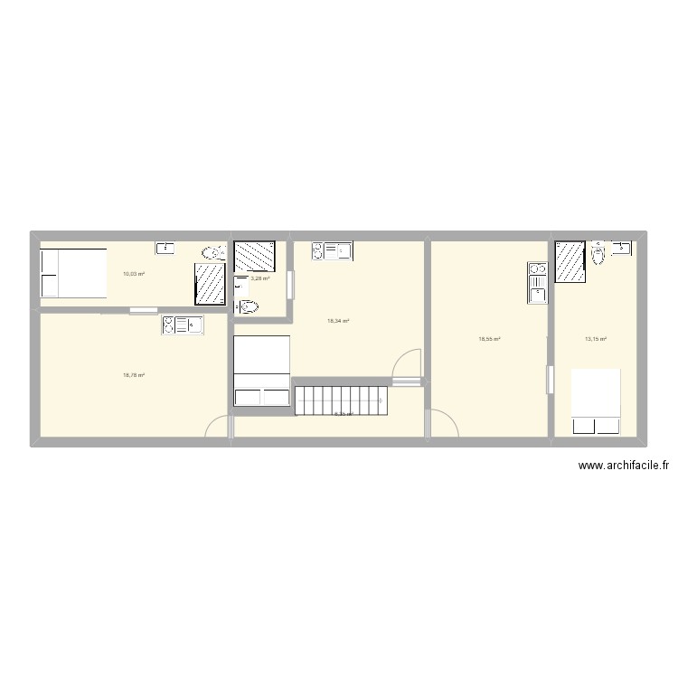 etage cheux. Plan de 7 pièces et 88 m2