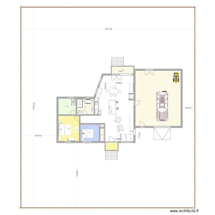 134 Neuf. Plan de 9 pièces et 118 m2