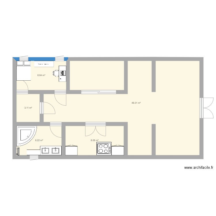 Maison. Plan de 5 pièces et 74 m2