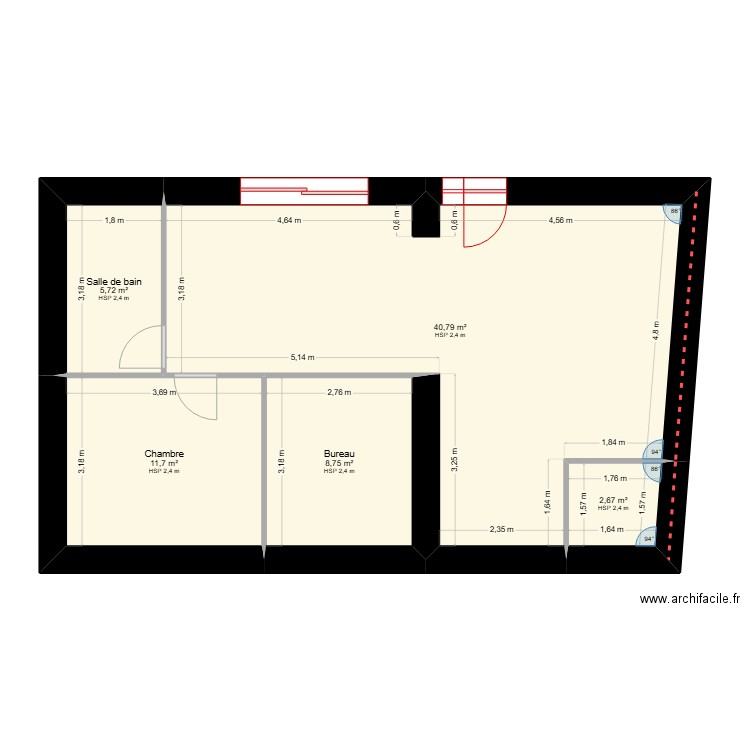 Copro. Foncroise 3b. Plan de 5 pièces et 70 m2