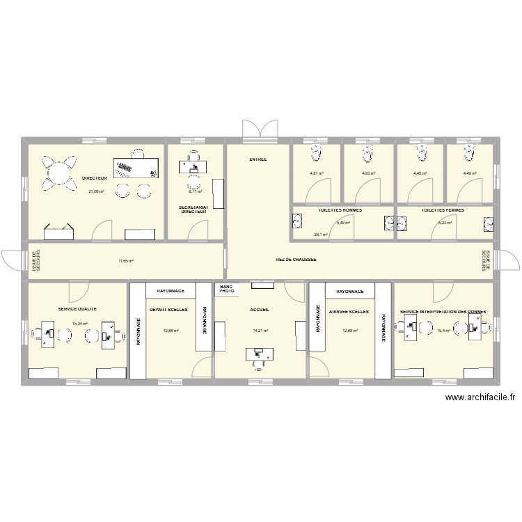 Lab GN Tunis RDC. Plan de 15 pièces et 167 m2