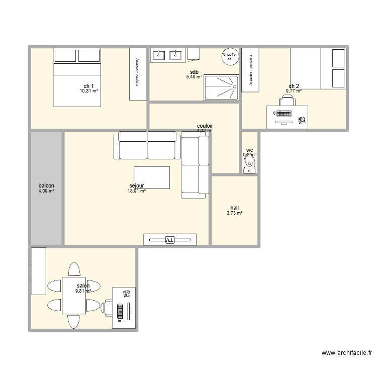 appart 1 pas fini. Plan de 9 pièces et 68 m2