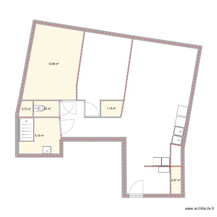 Plan Afedim. Plan de 6 pièces et 22 m2