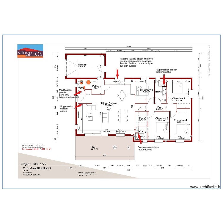 Plan modifications plan origine. Plan de 0 pièce et 0 m2