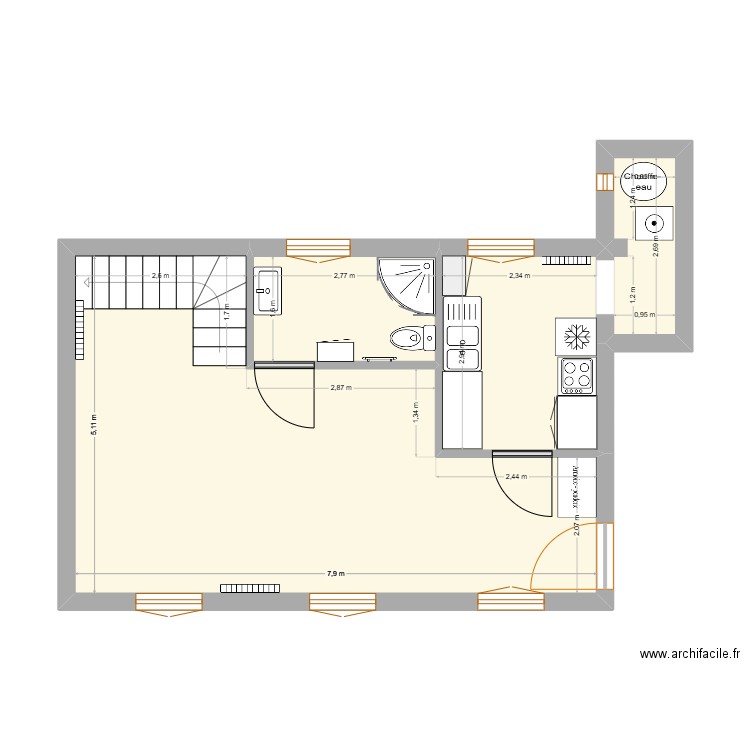 Projet 51 sans meubles. Plan de 4 pièces et 42 m2