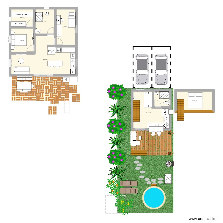 bungalow 20m2 avec jaccuzzi. Plan de 8 pièces et 87 m2