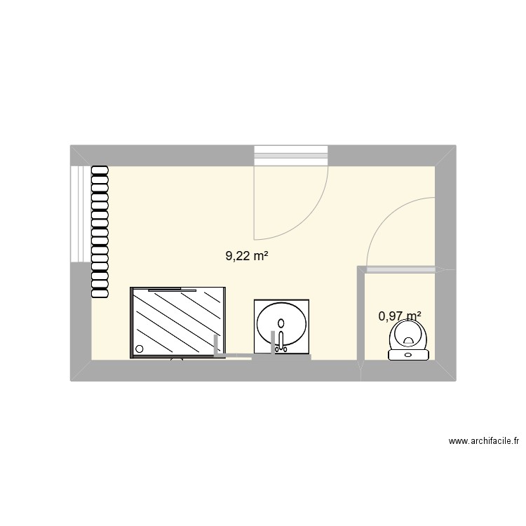 Projet salle de Bain 3. Plan de 2 pièces et 10 m2