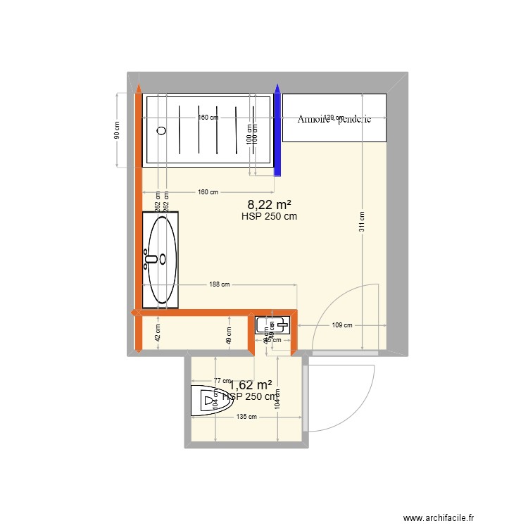 sdb hozer. Plan de 5 pièces et 10 m2