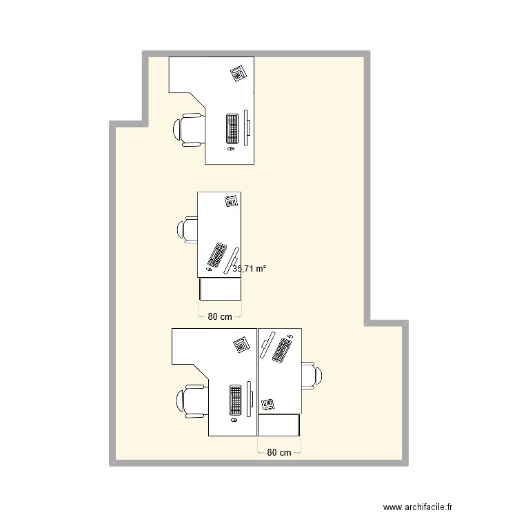 Bureau 2. Plan de 1 pièce et 36 m2