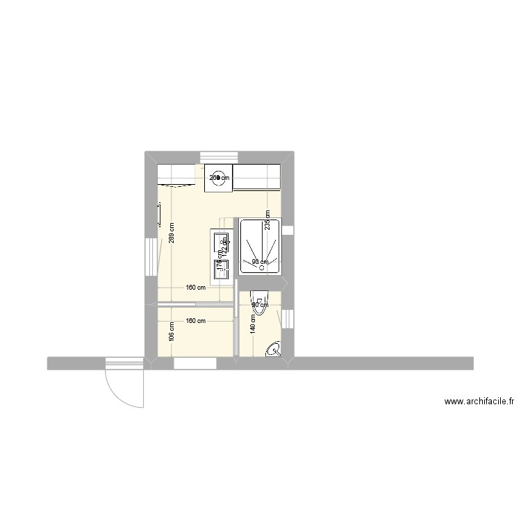 SdB. Plan de 3 pièces et 10 m2