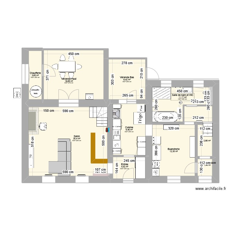 Gaelle (plan base). Plan de 24 pièces et 190 m2