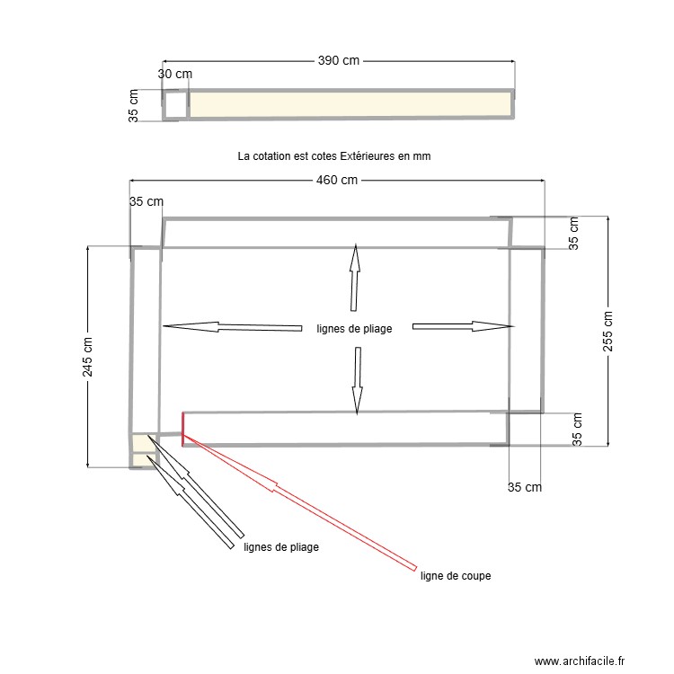 Bac PVC condensa_Développé. Plan de 3 pièces et 1 m2